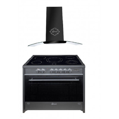 GURARI Elektro-Standherd GCH E 912 BL+GCH T 465 90 BL PRIME, Elektro Standherd 90 cm/ Schwarz/ Range Coocker / 121L /Edelstahl/ 8 Funktionen / Heißluft/ Grill/ 5 Hi-Light Zonen/ Zweikreiszone/Restwärmeanzeige/+Dunstabzugshaube 90 cm 1000m³/h Wandhaube in 