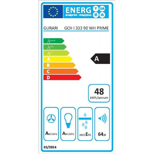 GURARI Inselhaube GCH I 333 90 WH Prime, Dunstabzugshaube 90cm, Deckenhaube, 1000m³/h, Weißglas, 4 Stufen,Display, LED Beleuchtung