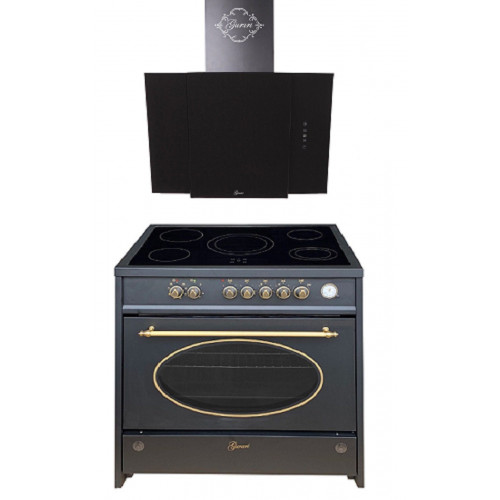GURARI Elektro-Standherd GCH E 912 BL r+GCH S 171 90 BL PRIME, Retro Elektro Standherd 8 Funktionen+Dunstabzugshaube 90 cm