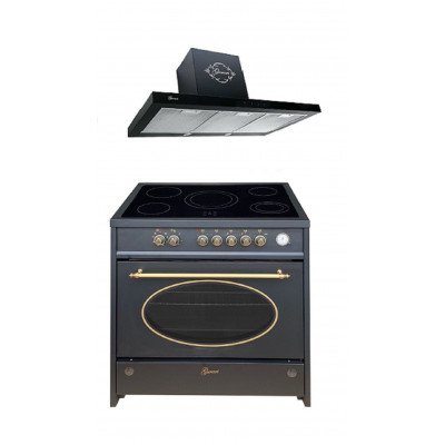 GURARI Elektro-Standherd GCH E 912 BL r+GCH 462 BL 9 Prime, Retro Elektro Standherd 90 cm/ Retro Range Coocker / 121L /Schwarz/ 8 Funktionen / Heißluft/ Grill/ 5 Hi-Light Kochzonen/ Zweikreiszone/Restwärmeanzeige/+Schwarze Dunstabzugshaube 90cm, Schwarz G GURARI Elektro-Standherd GCH E 912 BL r+GCH 462 BL 9 Prime, Retro Elektro Standherd 90 cm/ Retro Range Coocker / 121L /Schwarz/ 8 Funktionen / Heißluft/ Grill/ 5 Hi-Light Kochzonen/ Zweikreiszone/Restwärmeanzeige/+Schwarze Dunstabzugshaube 90cm, Schwarz G