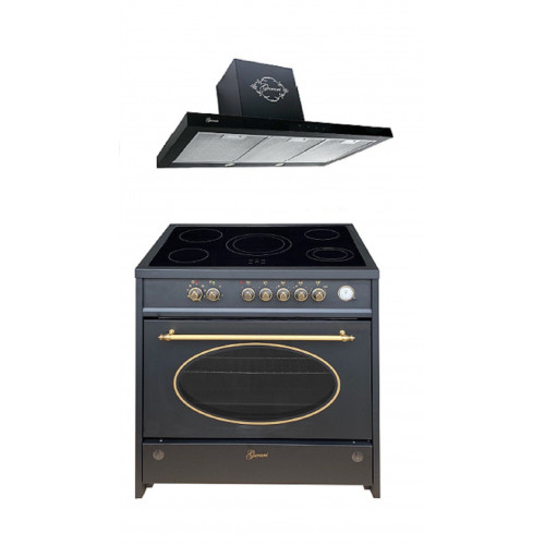 GURARI Elektro-Standherd GCH E 912 BL r+GCH 462 BL 9 Prime, Retro Elektro Standherd 90 cm/ Retro Range Coocker / 121L /Schwarz/ 8 Funktionen / Heißluft/ Grill/ 5 Hi-Light Kochzonen/ Zweikreiszone/Restwärmeanzeige/+Schwarze Dunstabzugshaube 90cm, Schwarz G