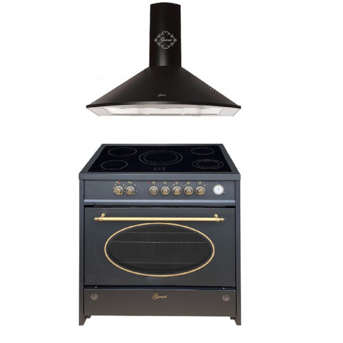 GURARI Elektro-Standherd GCH E 912 BL r+GCH C 046 BL 9, Retro Elektro Standherd 90 cm/8 Funktionen+Dunstabzugshaube 90 cm